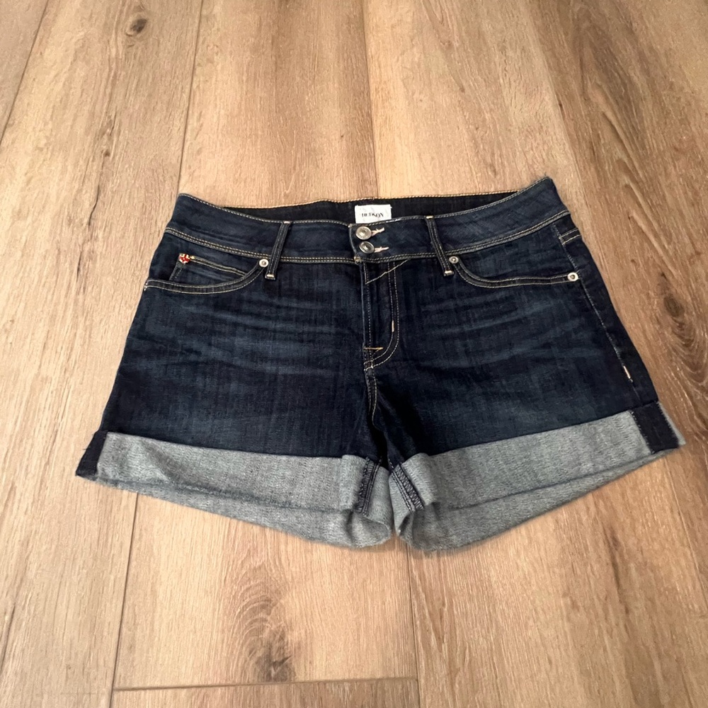 Hudson Croxley Mid Thigh Dark Blue Denim Women's Cuffed Shorts Sz 29 NWOT